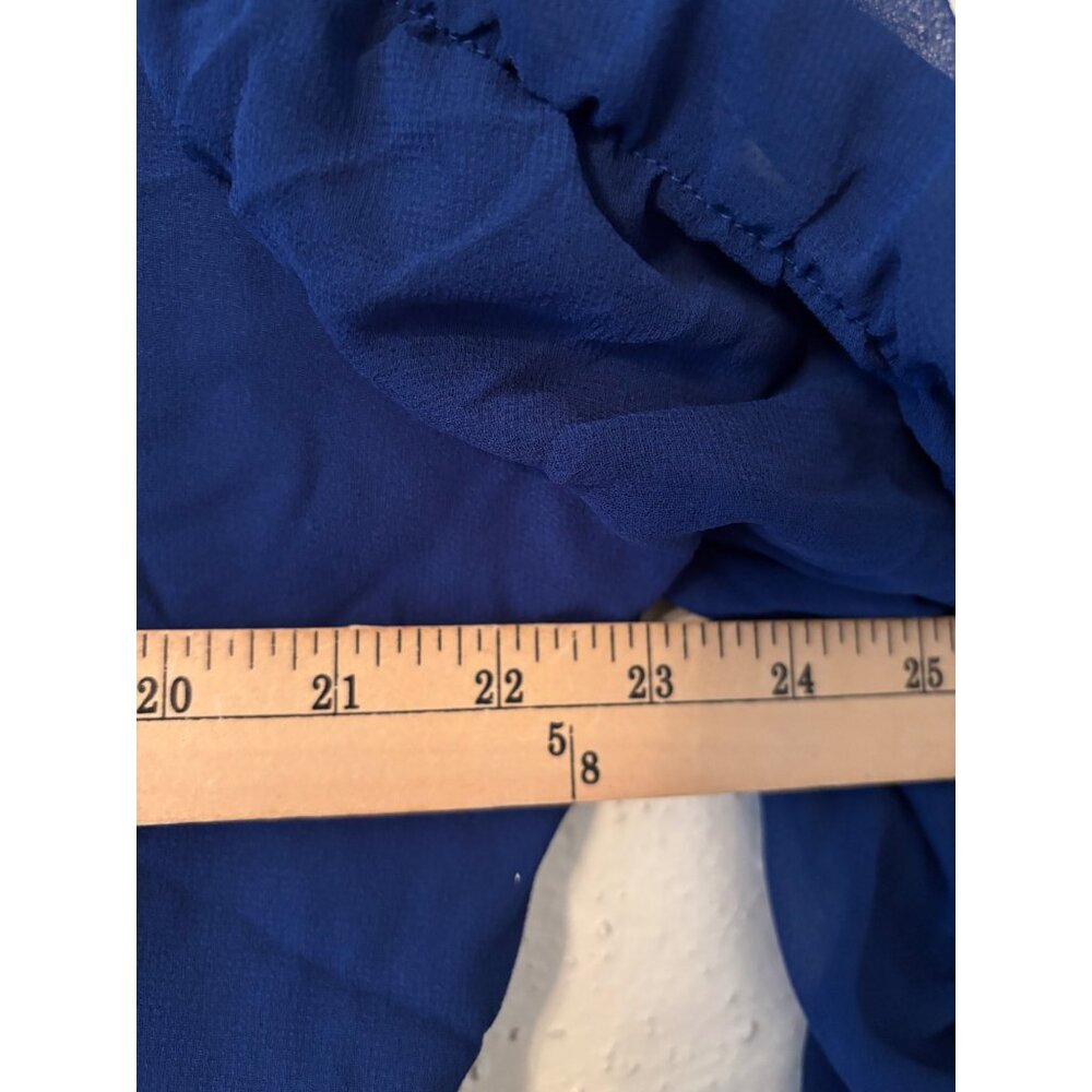 Ashro Womens Cobalt Blue Ruffled Long Sleeve Sheer Layered Dress - Picture 8 of 8